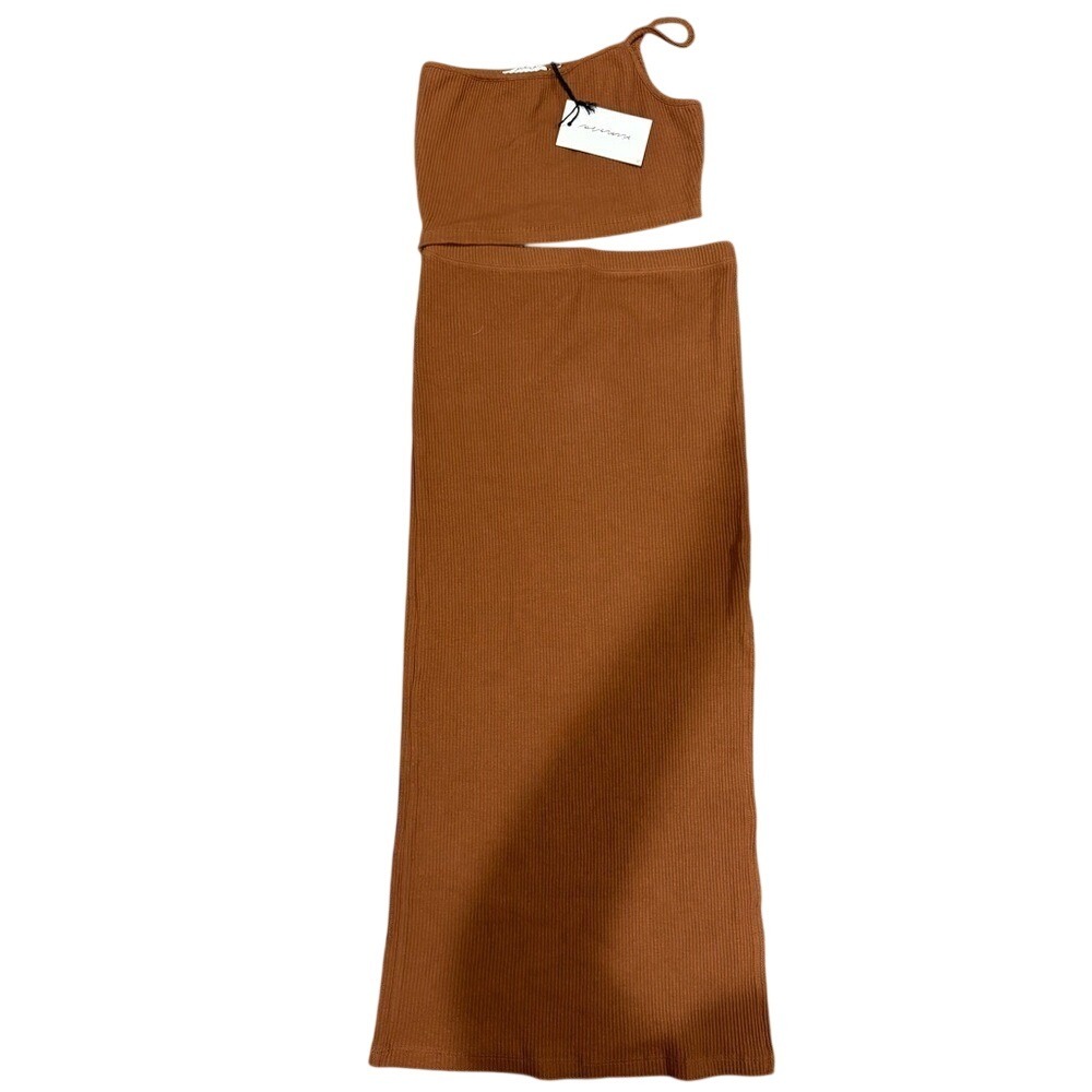 Mimosa Brown One Shoulder Dress Womens‎ Small Ribbed Crop Top Maxi